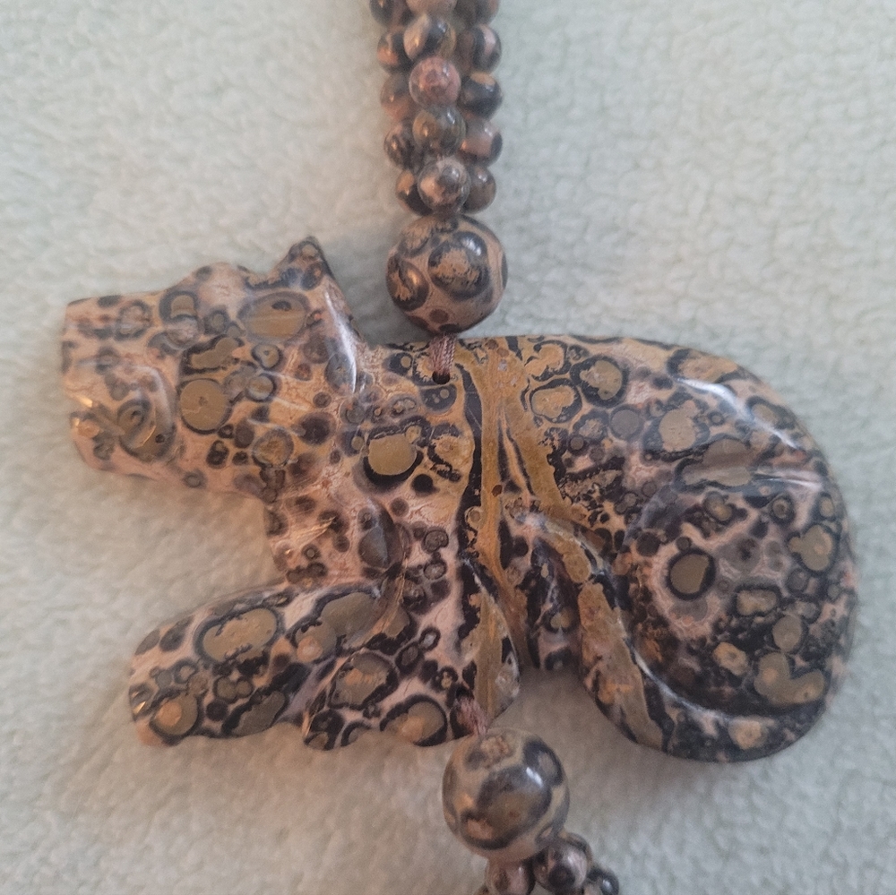 Carved jasper leopard necklace